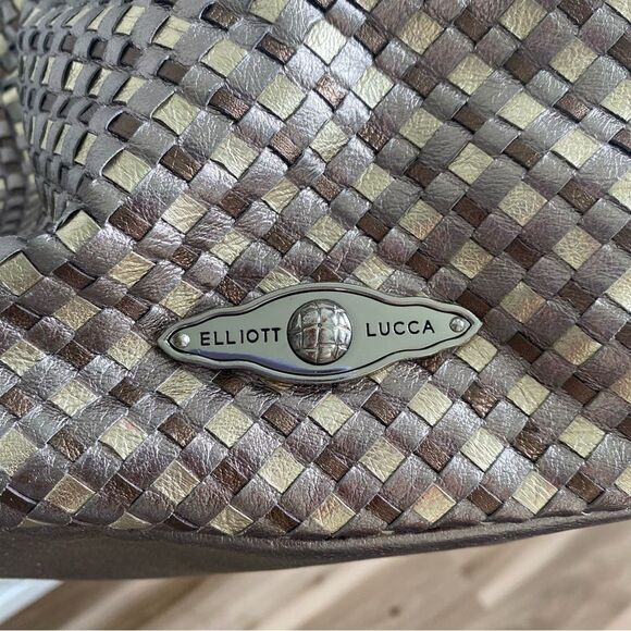 Elliott Lucca Metallic Gold and Silver Leather woven shoulder Bucket Bag - Picture 3 of 6